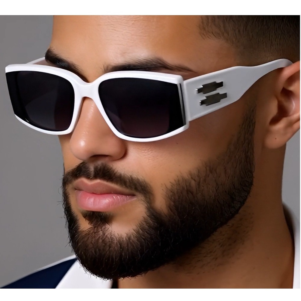 Rectangle Sunglasses White Frame Fashion Trendy Sun‎ Glasses Men Street Beach